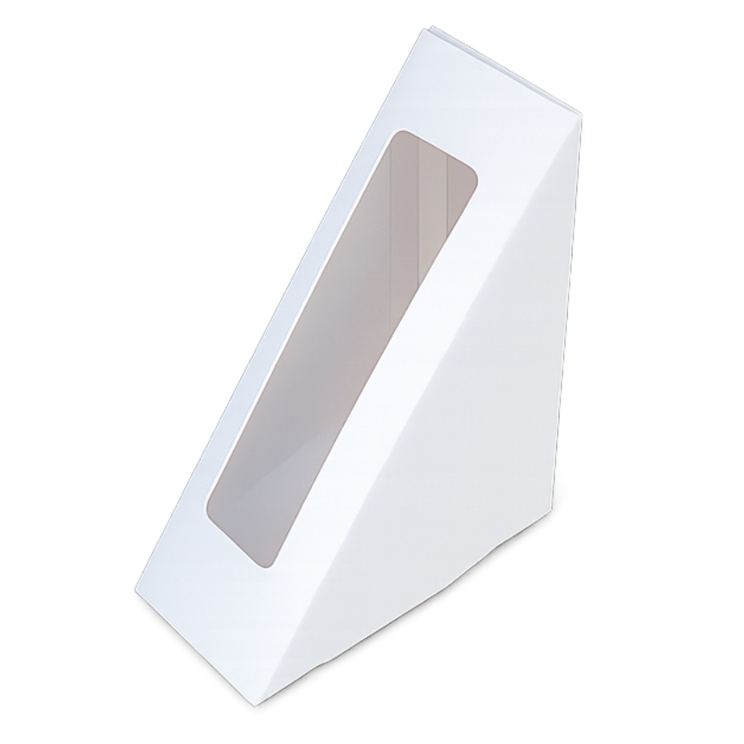 White Triangular Sandwich Box with Window | Double Layered