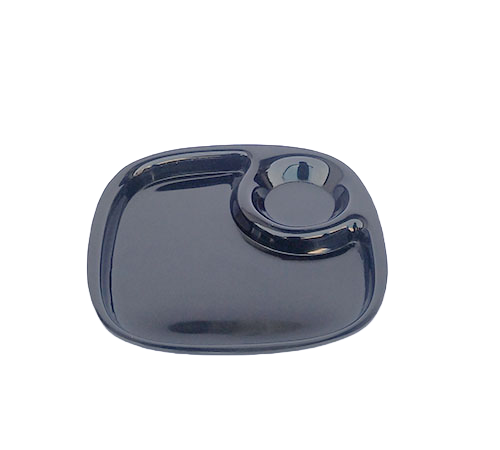 Melamine 1 Dip Snack Plate Black Curved Square
