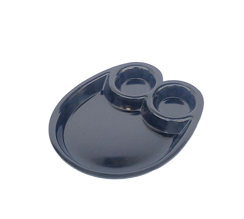 Melamine 2 Dip Snack Plate Black Semi Round