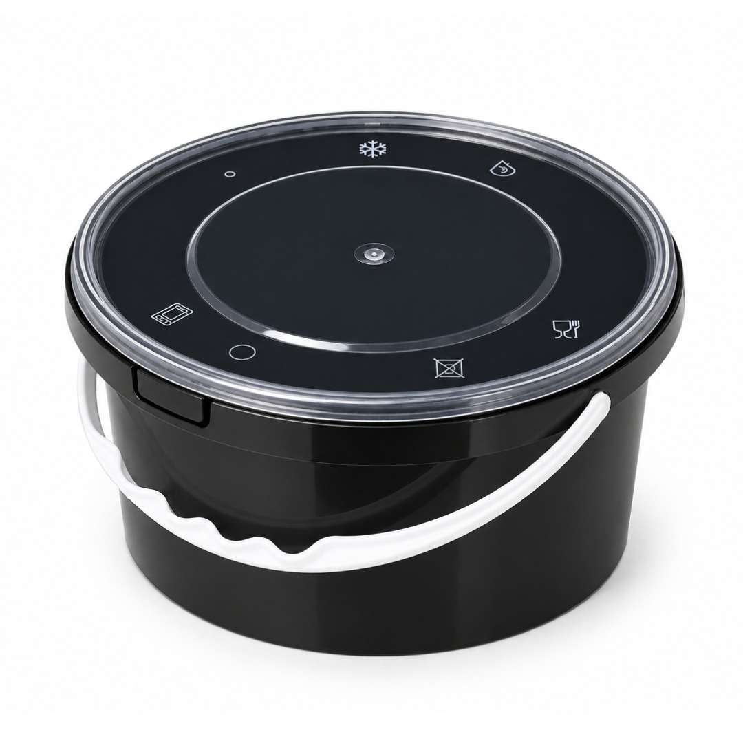 Black PP Disposable Food Bucket with Tamper-Evident Lock & Lid