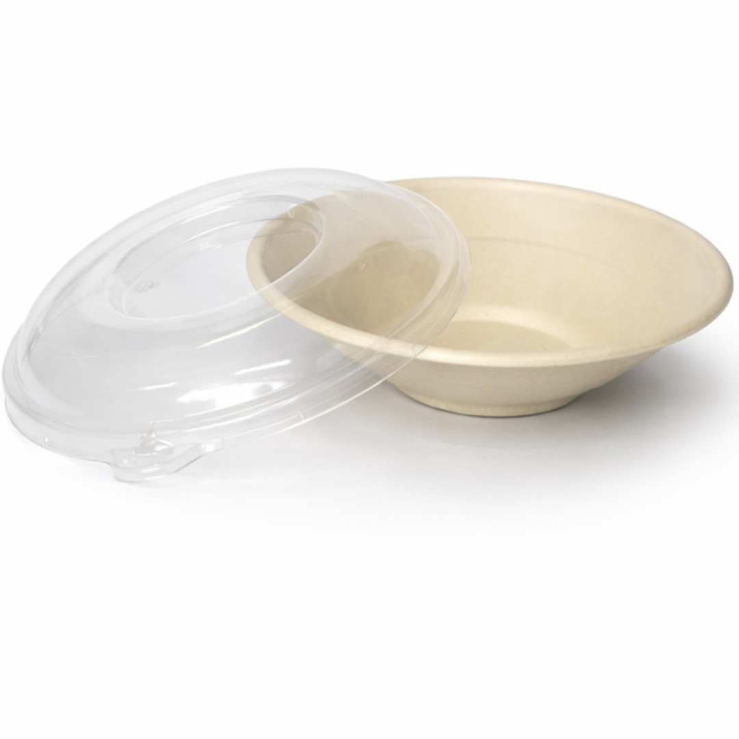 Sugarcane Fiber Wide Bowl with Dome PET Lid