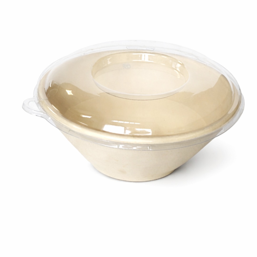 Sugarcane Pulp Serving Bowl with Dome PET Lid