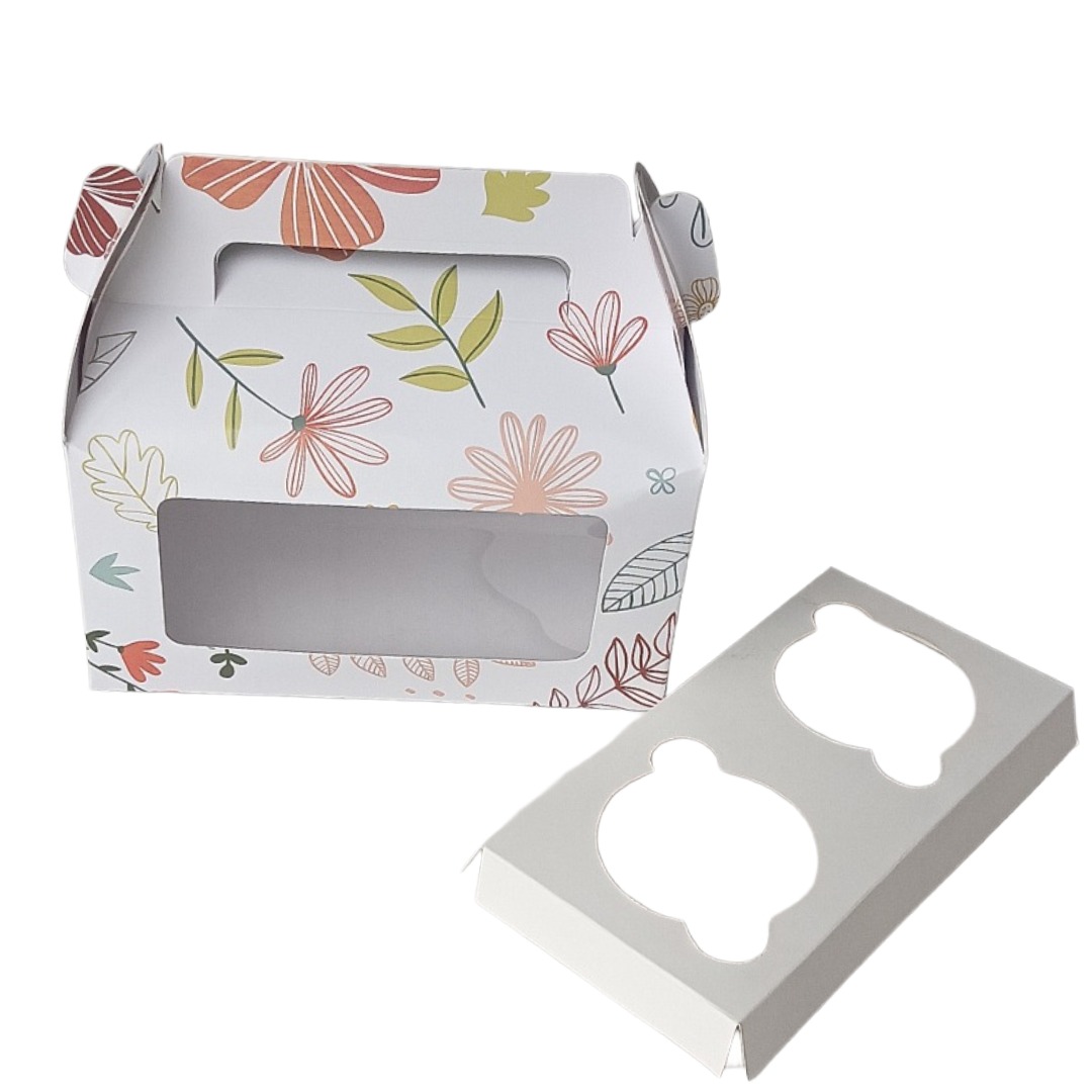 Floral Print Cup Cake Box with Window