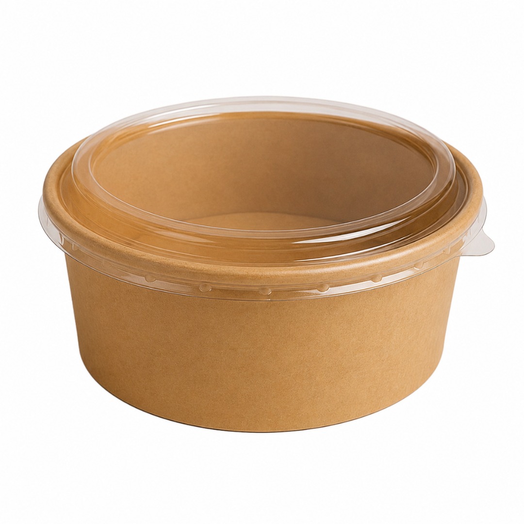 1000 ml Round Kraft Paper Container with Clear Lid