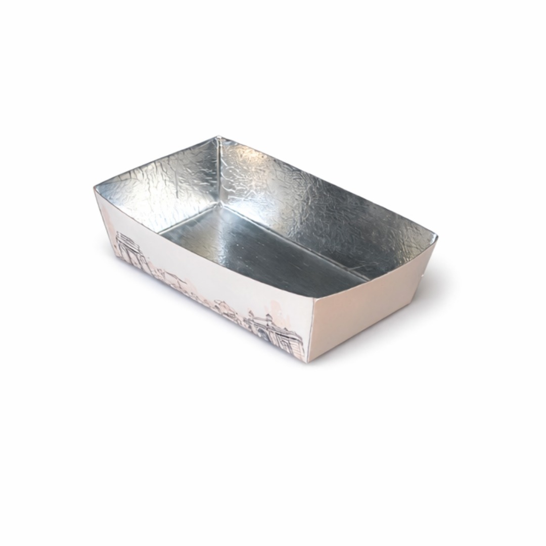 450 ml Aluminum-Finish Paper Tray for Hot & Oily Snacks