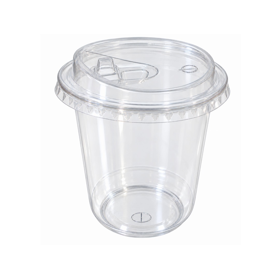 350 ml Clear PET U-Shape Beverage Cup with Sipper Lid