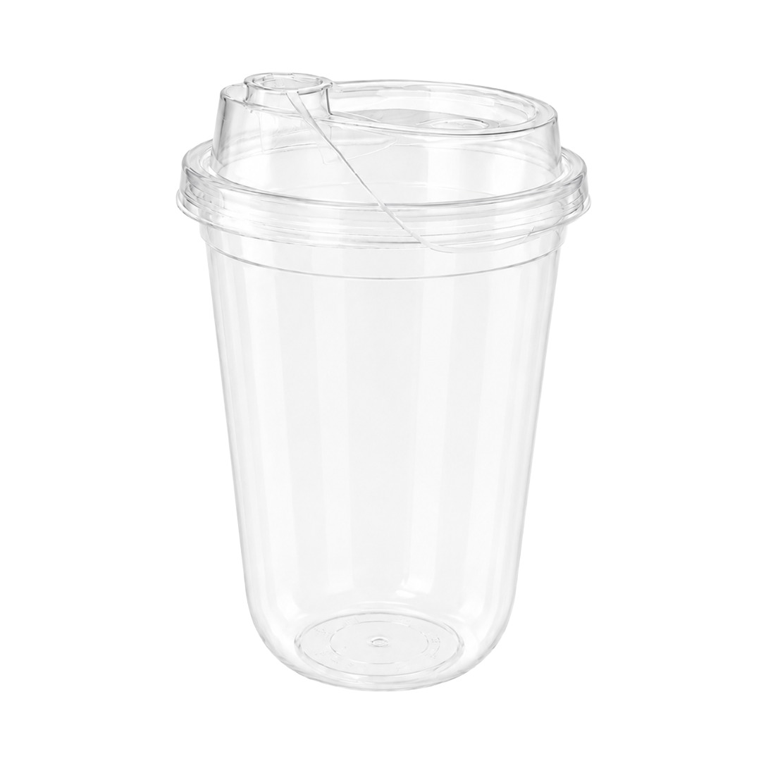 500 ml Transparent U-Shaped PP Beverage Cup with Clear Sipper Lock Lid