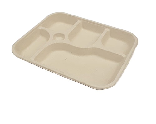 Heavy-Duty 5-Portion Brown Bagasse Meal Tray