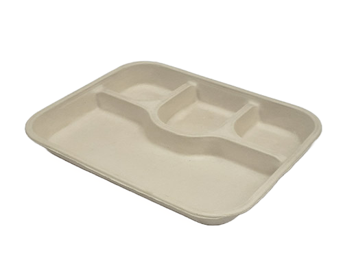 4-Portion Brown Bagasse Complete Meal Tray