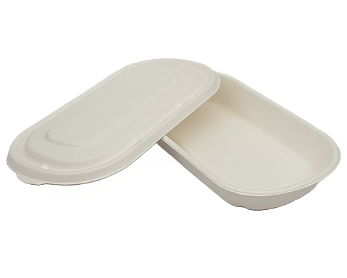 500 ml White Bagasse Tray With Lid