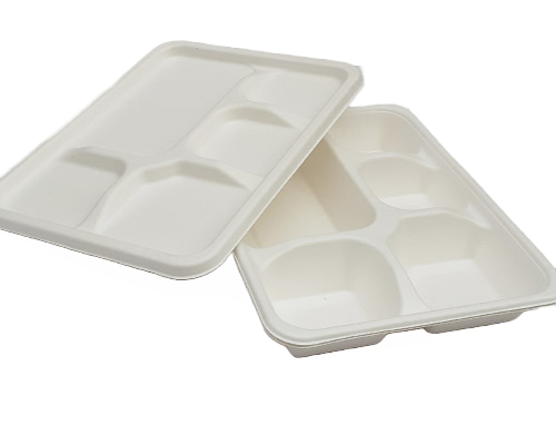 5 Portion White Meal Tray With LId
