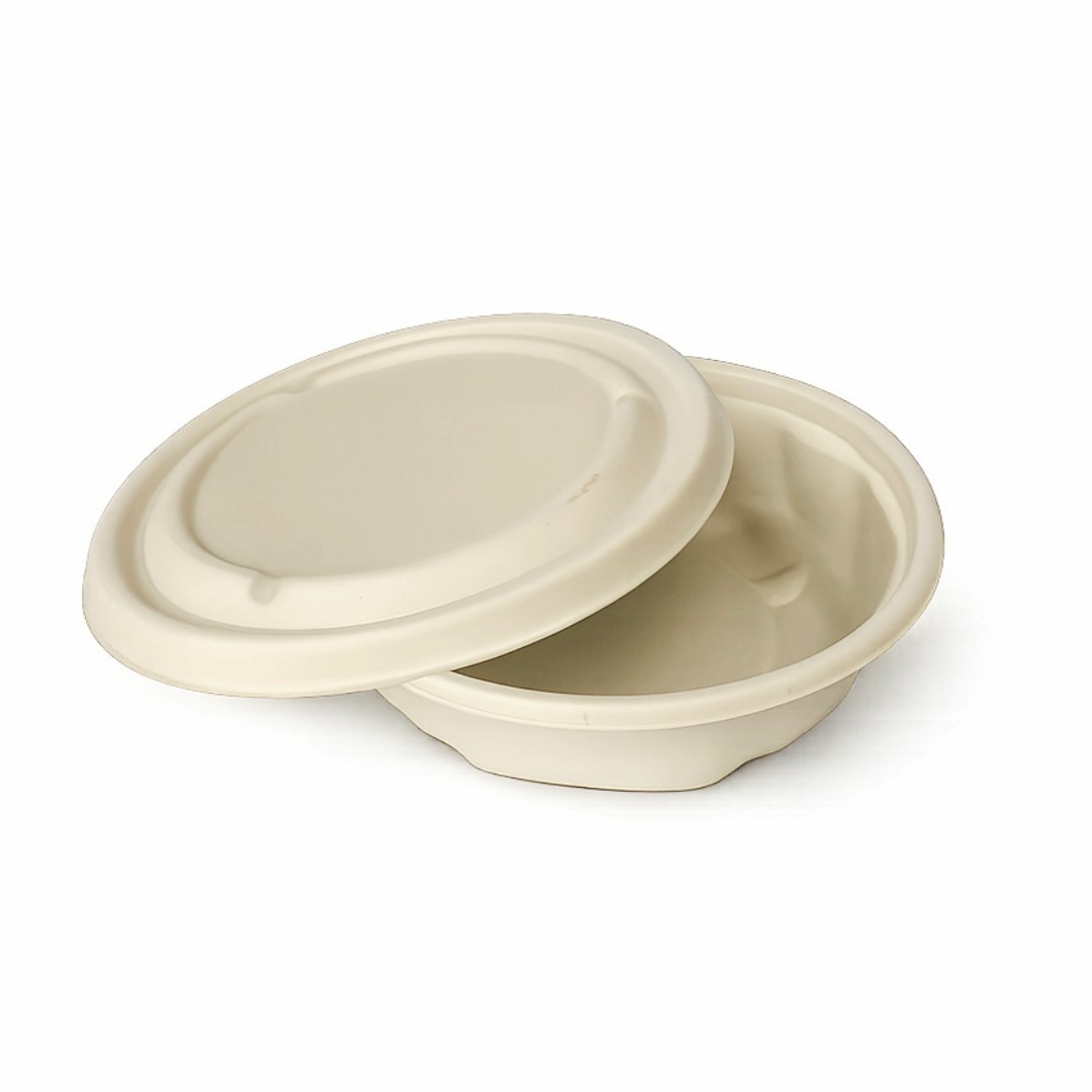 500ml Diamond-Cut Sugarcane Bagasse Bowl with Secure Lid