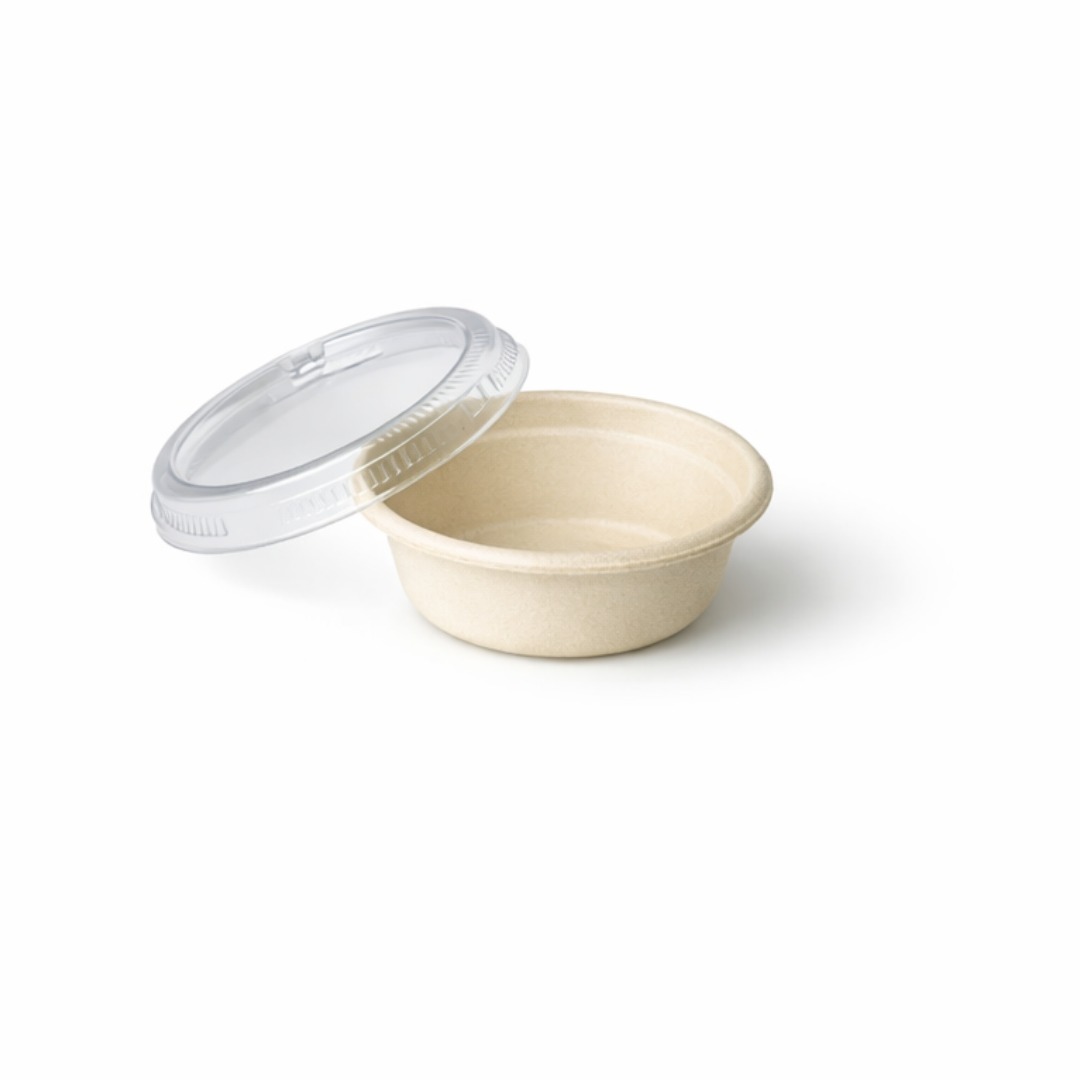 30 ml Bagasse Dip Bowl with Clear Lid