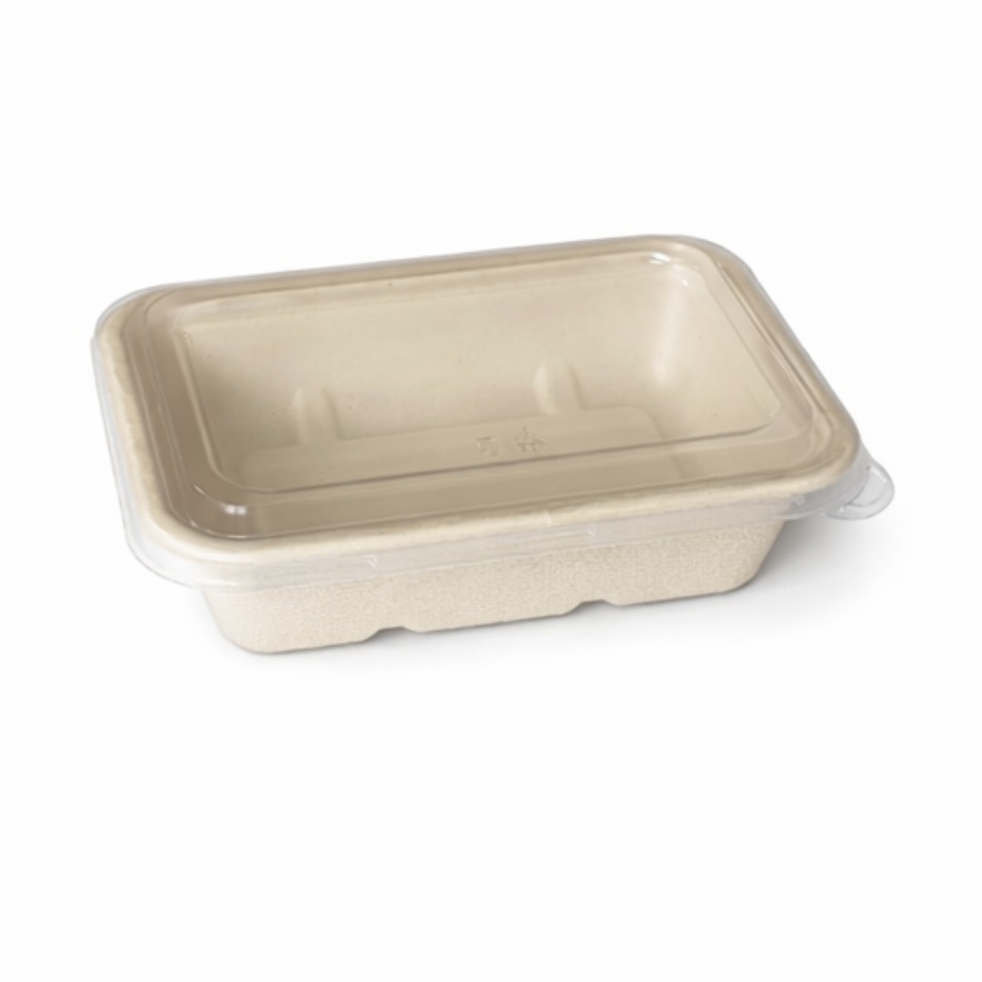 500 ml Eco-Fiber Rectangular Takeaway Tray with Transparent Lid