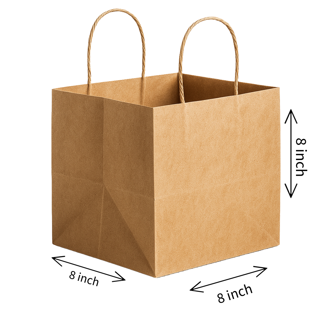 Square Brown Kraft Paper Bags with Twisted Handle | 8x8x8 Inches