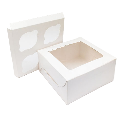 4 Pcs White Cup Cake Box.