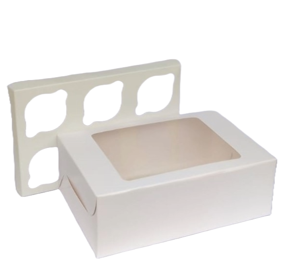 6 pcs White cup cake Box with window