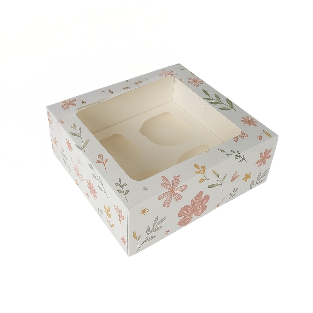 4 Pcs Floral design window cup cake Box